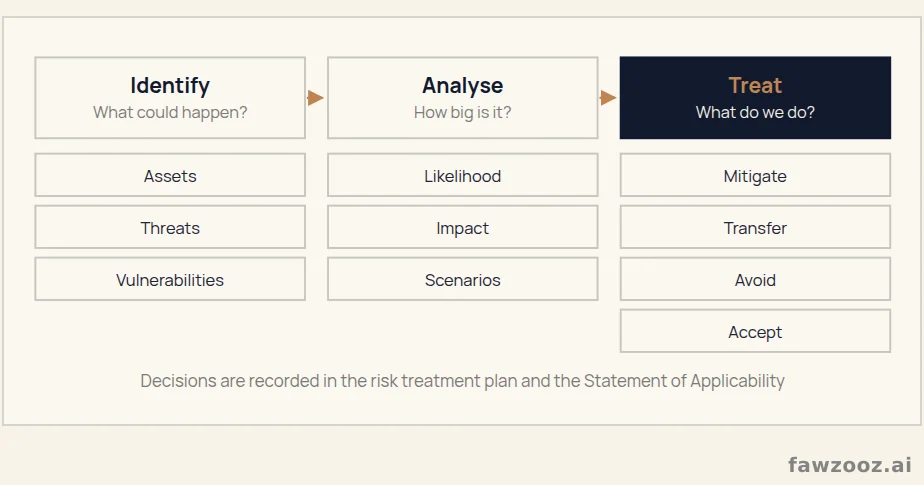 The risk management process: identify, analyse, treat