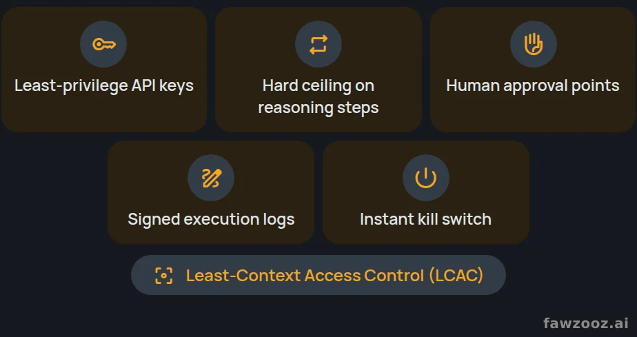 The five constraints of Least-Context Access Control, applied to every agent.