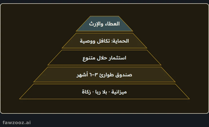 هرم الأمان المالي الحلال: يُبنى من القاعدة إلى القمة.