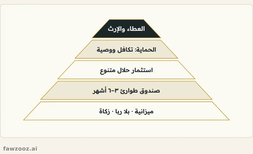 هرم الأمان المالي الحلال: يُبنى من القاعدة إلى القمة.