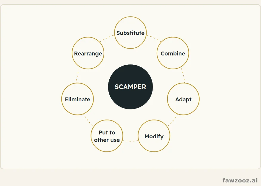 The seven SCAMPER questions for seeing a problem from every angle.