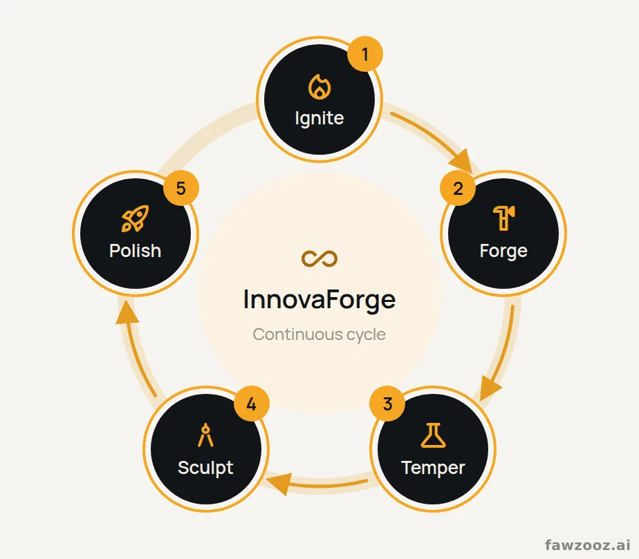 The InnovaForge cycle. Learnings from Polish feed the next Ignite.