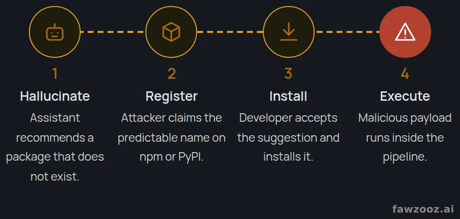 The slopsquatting attack chain.